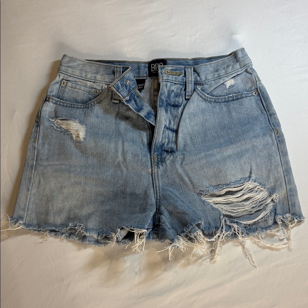 BDG Light Wash Distressed High-Rise Denim Shorts